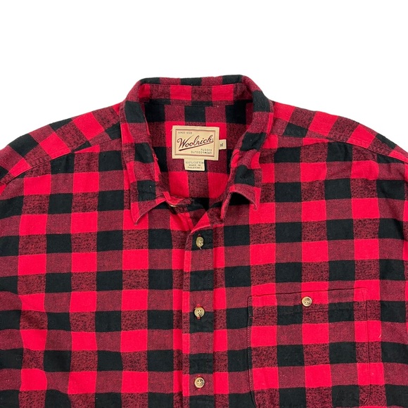 Vtg Woolrich Buffalo Plaid Check Black Red Flannel Cotton Button Up Shirt Sz XL - Picture 2 of 4
